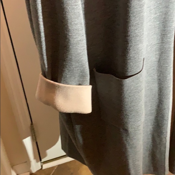 Calvin Klein Gray Open Front Long Knit Cardigan w/Contrast Color - Picture 6 of 10